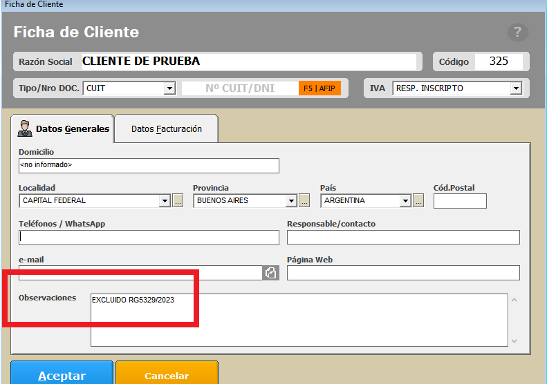 Menú listado de percepciones RG 5329