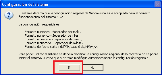 SICORE separador decimal