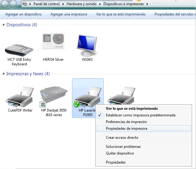 Propiedades de impresora