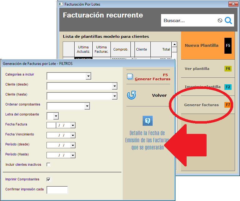 Pantalla facturación recurrente desde Excel