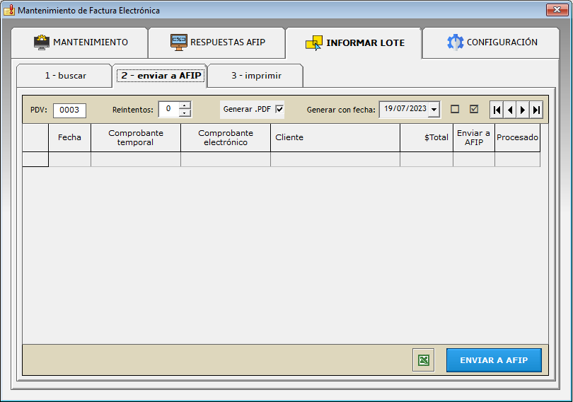 Pantalla configuración despachos de importación