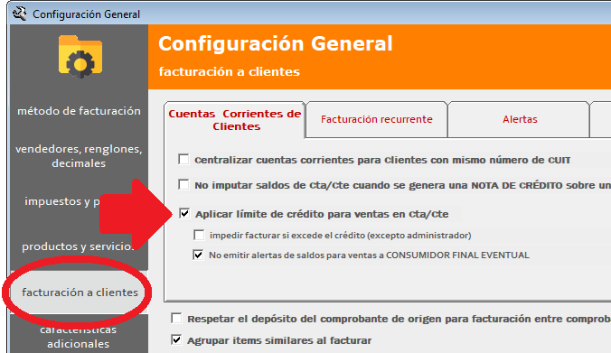 Configuración de límite de crédito